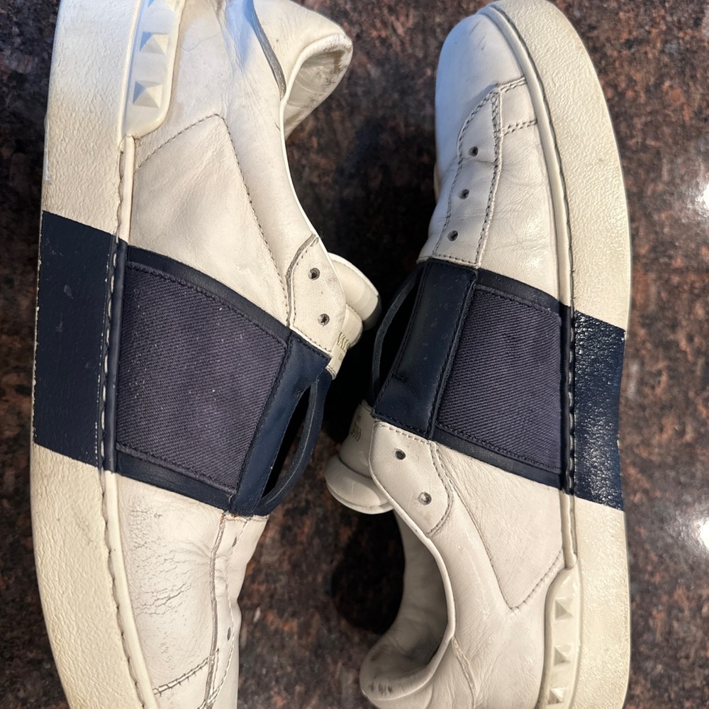 Valentino Garavani White and Blue Calfskin Open Sneaker - men’s size 41.5 / 8.5